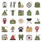 Hiking and Camping Line Icons Set. Outdoor Camp Sign and Symbol. Backpacking Adventure. Camping Stuff and Accessories.