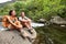 Hiking couple hikers in outdoor activity on Hawaii