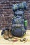 Hiking equipment, rucksack, boots and backpack.