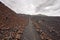 Hiking footpath in beautiful rocky volcanic mountains landscape, Canary Islands La Palma, Spain