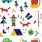 Hiking forest seamless pattern design for kids