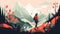 a hiking happy person in the mountains, modern winter design, ai generated image