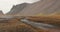 Hiking in Iceland, rainy landscape at Vestrahorn mountains