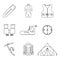 Hiking icons collection. Outline Tourism equipment. Vector