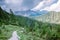 Hiking Italian Dolomites,Beautiful Lake Sorapis Lago di Sorapis in Dolomites, popular travel destination in Italy