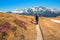 Hiking at kranzberg mountain, early springtime, with stunning view to Karwendel alps