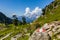 Hiking mark red white red on rock and mountain Dachstein