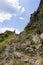 Hiking marking indication on a mountain rock on Cozia mountain