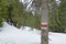 Hiking markings and orientation signs with signposts for navigating in the Wagital valley Waegital or WÃ¤gital and alpine Lake