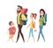 Hiking. Mom dad daughter son with backpacks. Isolated tourists characters vacation or family trip vector illustration