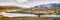 Hiking nature amazing landscape travel wanderlust woman hiker on holiday in Iceland. Panoramic banner hero view of