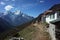 Hiking in Nepal Himalayas, Trail from Namche to Gokyo lays next to house in small Lhabarma village