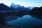 Hiking in Nepal Himalayas, View of Gokyo village, Gokyo lake, Ngozumba glacier, Arakam Tse and Cholatse mountain