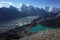 Hiking in Nepal Himalayas, View from Gorio Ri on Gokyo lake, Gokyo village, Ngozumba glacier and mountains
