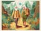 hiking old couple trekking active grandfather senior walking elderly happy. Generative AI.