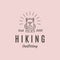 hiking outfitting and sunburst line art logo vector symbol illustration design