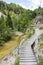 Hiking path in alpine rocky canyon