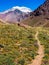 Hiking path in the Andes in Argentina, South Ameri