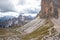 The hiking path around the iconic Three Peaks mountains in the Dolomites, South Tirol