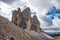 The hiking path around the iconic Three Peaks mountains in the Dolomites, South Tirol