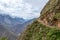 Hiking path at high altitude Peruvian mountains, the Choquequirao trek to Machu Picchu, alternative to Inca Trail, Peru