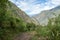 Hiking path at high altitude Peruvian mountains, the Choquequirao trek to Machu Picchu, alternative to Inca Trail, Peru