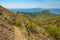 Hiking path on Karadag volcanic mountain range in Eastern Crimea, on a Black Sea shore