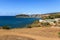 Hiking in Piombino. Viewpoint with panoramic view of the harbor of Marina di Salivoli, Tuscany, Italy