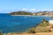 Hiking in Piombino. Viewpoint with panoramic view of the harbor of Marina di Salivoli, Tuscany, Italy