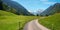 Hiking route through idyllic flower meadow in the trettach valley, oberstdorf