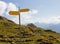 Hiking signpost and guesthouse, Switzerland