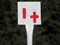 Hiking signpost - red stripe and red cross trails