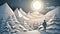 Hiking Snow Winter Mountain Paper cut style for travel concept, Banner and Poster