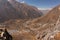 Hiking to Kyangjin Ri summit. View to the Kyandjin Gopa