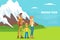 Hiking Tour Banner Template, Happy Family Travelling Together at Mountains, Design Element Can Be Used for Landing Page