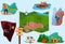 Hiking tourism set of isolated vector illustration. Mountaineering adventure tour, vacation, travel in boats, in forest