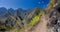 Hiking trail along the crater Cirque de Mafate near Cape Noir La Reunion