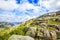 Hiking trail and alpine landscape of the Preikestolen