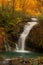 Hiking trail in Autumn , Fukushima Prefecture with waterfall