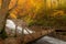 Hiking trail in Autumn , Fukushima Prefecture with waterfall