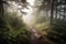 hiking trail with beautiful views of a misty forest