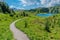 Hiking trail down to Rock Isle Lake in the Sunshine Meadows