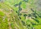 Hiking trail in the green hills near Pisac inca town in Peru