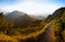 Hiking trail at herzogstand mountain, evening in the bavarian alps