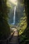 hiking trail leading to a serene waterfall