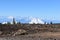 Hiking trail with many green pines near the big famous volcano Pico del Teide in Tenerife, Europe