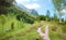 Hiking trail near lake Ferchensee, pictorial alpine landscape Mittenwald upper bavaria
