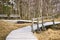 Hiking trail over a wooden footbridge to the high dune on the darss. National Park