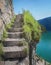 Hiking trail with staircase at lakeside achensee