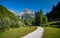 Hiking trail to the Bindalm with the impressive peaks of the Reiteralm in the background, Ramsau, Bavaria, Germany